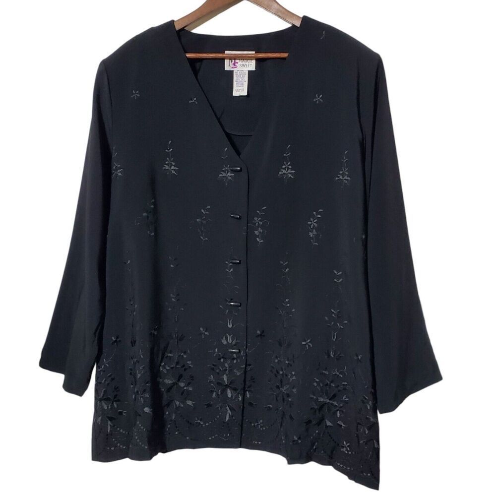Vintage Maggie Sweet Over Shirt Cardigan 2X Floral Embroidery Whimsigoth Womens